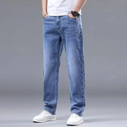 Men New Fleece Lined Thickened Jeans Male Winter Loose Straight Slim Fit Denim Pants High End Casual Elasticity Trousers