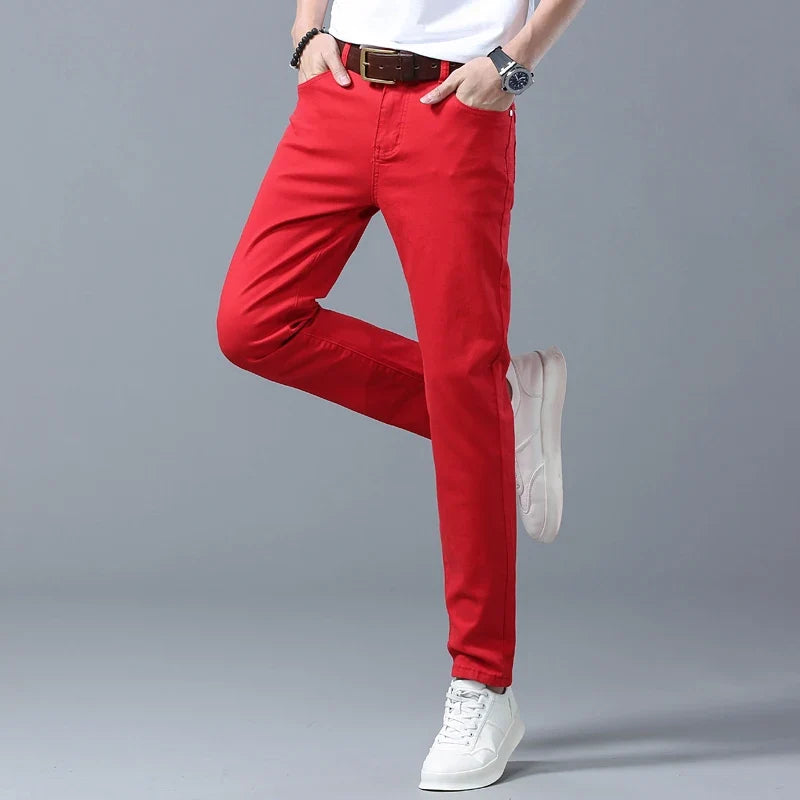 Spring New Men's Casual Jeans Fashion Korean Elastic Cotton Denim Pants Youth Trend Solid Color Fit Straight Trousers