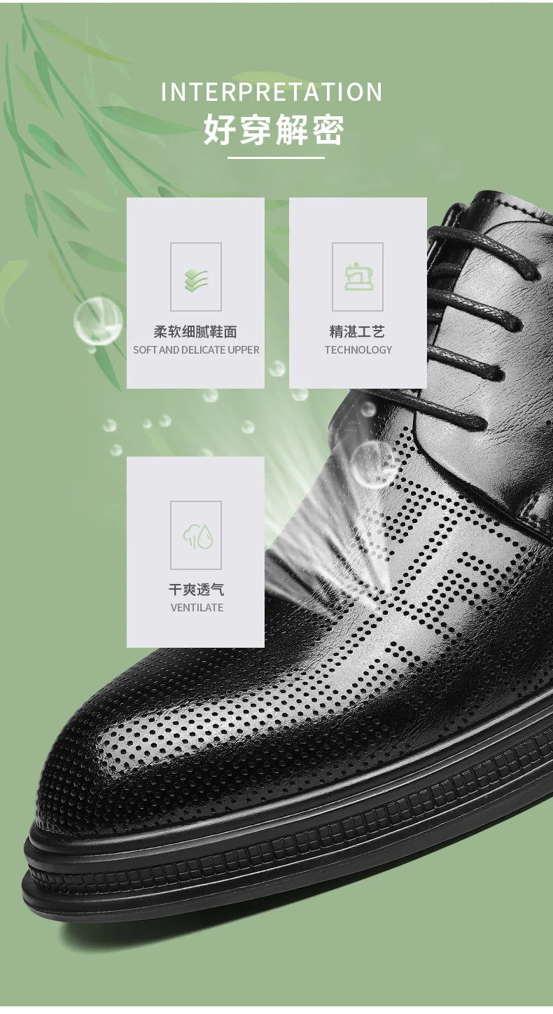 Spring Summer Increase Leather Shoes for Man Lace Designer Business Casual Shoes Male Fashion British Style Dress Shoe Man