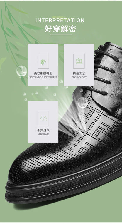 Spring Summer Increase Leather Shoes for Man Lace Designer Business Casual Shoes Male Fashion British Style Dress Shoe Man