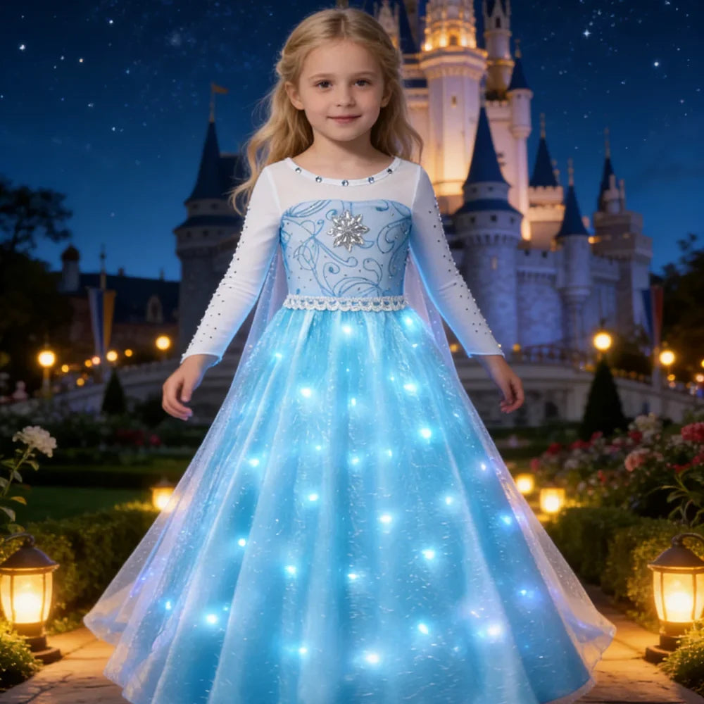 LED Girls Snow Kids Queen Costumes Girls Carnival Party Prom Gown Elsa Robe-Playing Children Princess Dress Birthday Dress