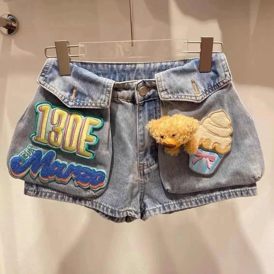 Design 3d Bear Velcro Design Denim Shorts Women's Summer New Loose Jeans Hot Pants