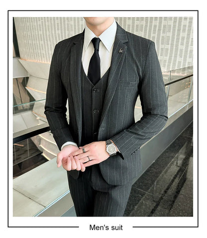 2025 High-Quality Wedding Suit Three-Piece Set Striped Business Casual Fashion Vest Trousers Ensemble Handsome Boutique Trend