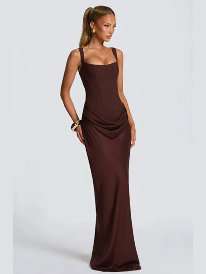 Lady Sexy Strapless Split Solid Pleated Dress Women Chic Backless High Waist Off-shoulder Dresses 2026 New Evening Party Gowns