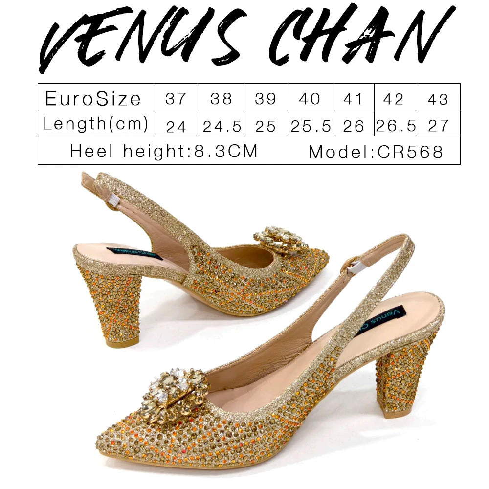 Nigerian Women Heel Party Ladies Italian Design Shoes And Bag Set Decorated with Rhinestone Handbag Wedding Party