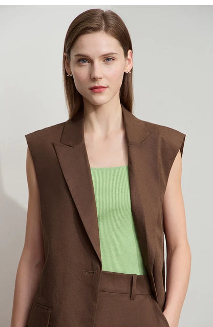 Minimalist New Summer Vest Jacket For Women Commuting Cotton Linen Loose Office Fashion Blazers Female Clothing 12542071