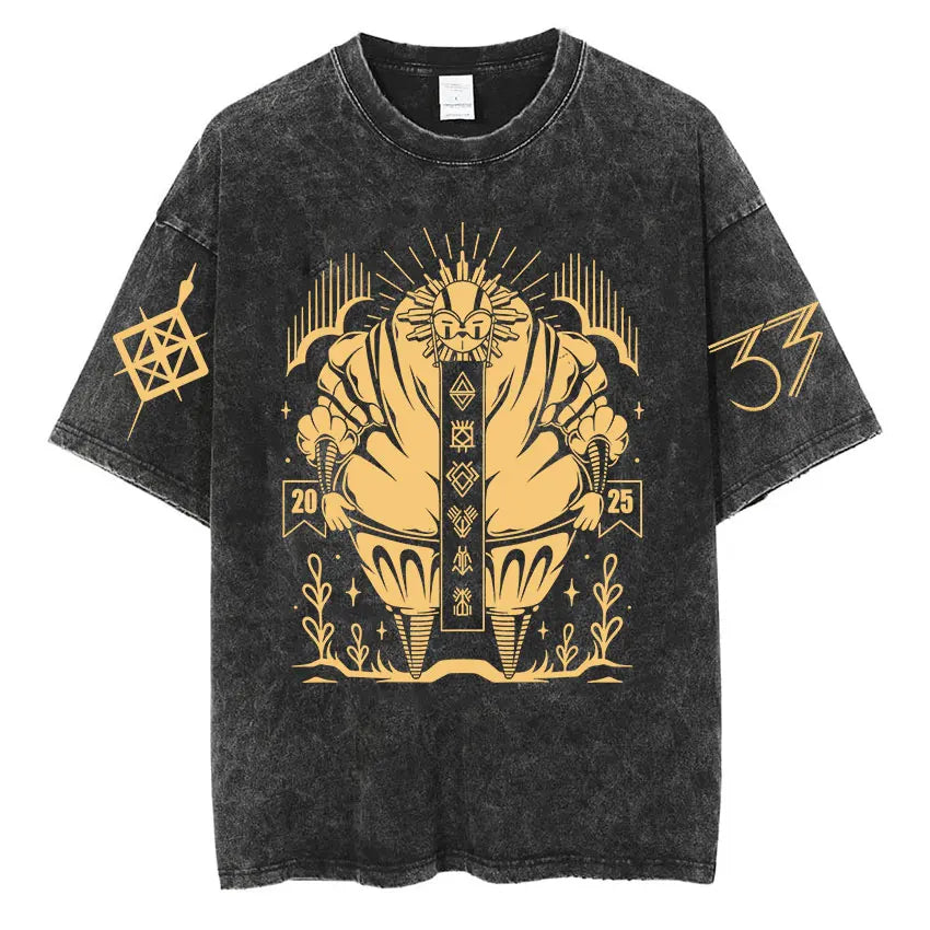 Game Clair Obscur Expédition 33 Vintage Washed T Shirts Men's Women Casual High Quality Oversized Cotton T-shirt Fans Streetwear