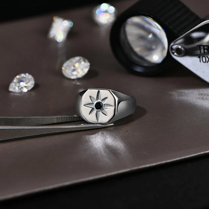 Vintage 8-Pointed Star Signet Ring for Men S925 Sterling Silver Black Spinel Women Rings Punk Jewelry Gifts for party