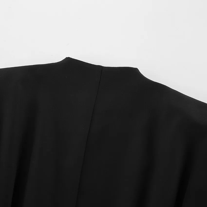 Elegant V-neck Tunics Black Suit 2026 Spring Women's Long Sleeve Single Breasted Slim Blazers Ruched Outerwear Streetwear