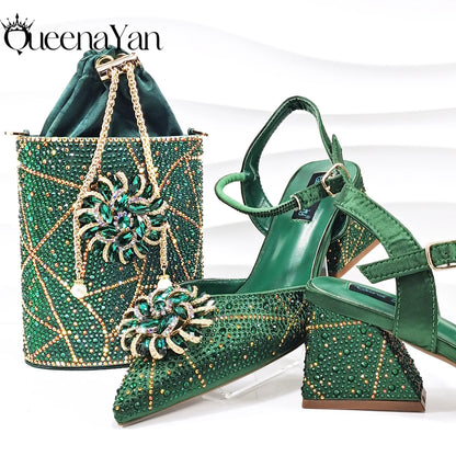 Fashion Design High-end Women's Shoes with Diamond Oval Stand Bag Women's High Heels for Special Day or Work