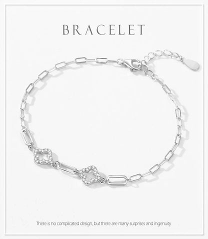 Real 925 Sterling Silver Charm Lucky Grass Cubic Zirconia Adjustable Bracelet For Women Classic Wedding Statement Jewelry