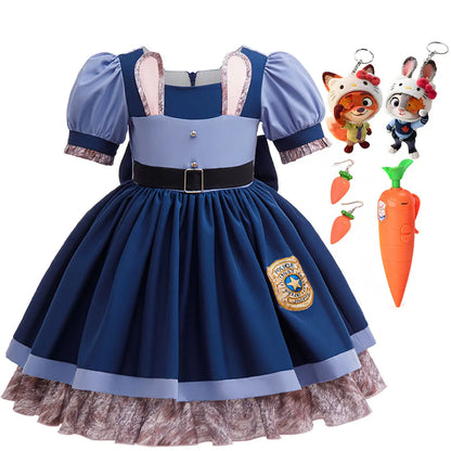 Girls Cosplay Zootopia 2 Police Officer Judy Bunny Dress For Kids Holiday Party Cute Dress With Accessories Fancy Set