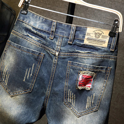 New in Ripped Shorts Men's Summer Fashion Hip Hop Vintage Short Jeans Slim High Street Hole Knee Long Pants Male