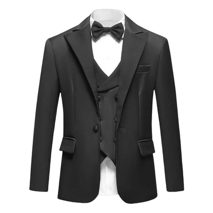 New Classic Black Boys Suits 4 Pieces Wedding Ring Bearer Outfit Smart Peak Lapel Tuxedo Host Costumes Handsome Suit Set 3-14T