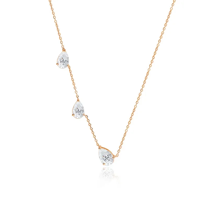 Gradient Moissanite Necklace for Women 3 Gems Pear Cut Certified Luxury Pendant Lab Diamond Jewelry Sterling Silver 925