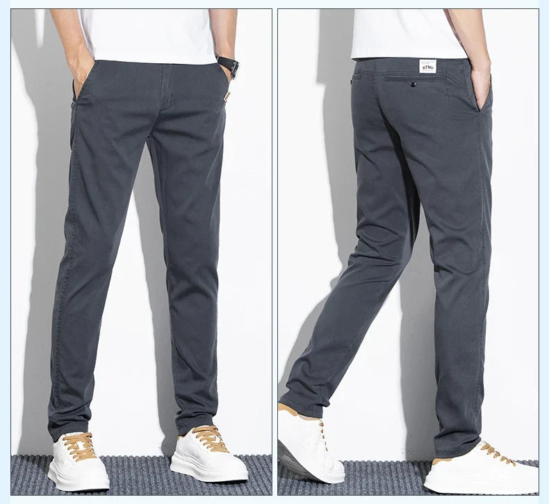 Thin Men's Pants Spring Summer Straight Casual Pants Lyocell Fabric Fashion Slim Stretch Korean Trousers Solid Color 2025 New