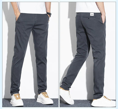Thin Men's Pants Spring Summer Straight Casual Pants Lyocell Fabric Fashion Slim Stretch Korean Trousers Solid Color 2025 New