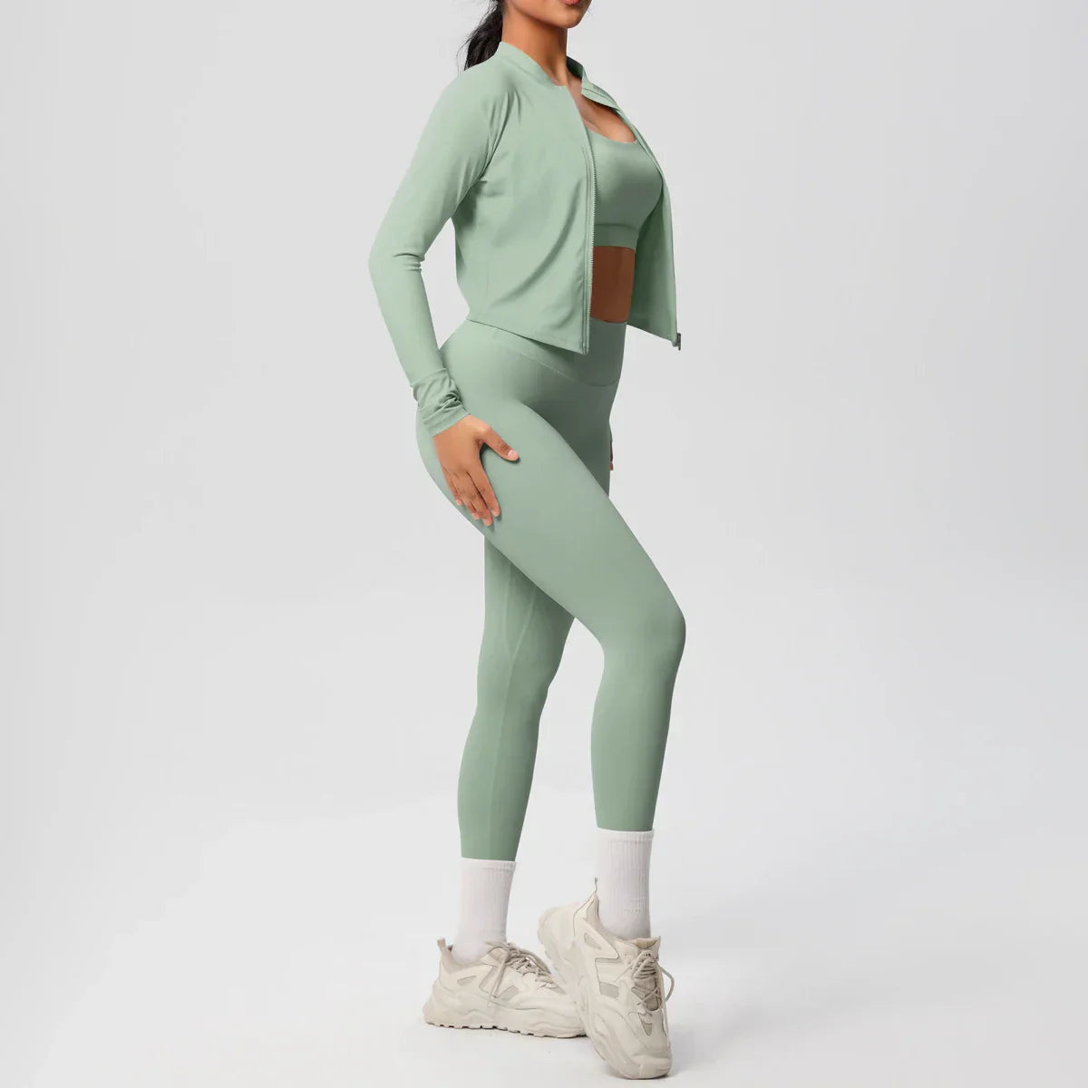 3pcs Sportswear Yoga Set Gym Sports Bra Zipper Jacket Leggings Clothes Sportswear Yoga Suits For Women Fitness Set Tracksuit
