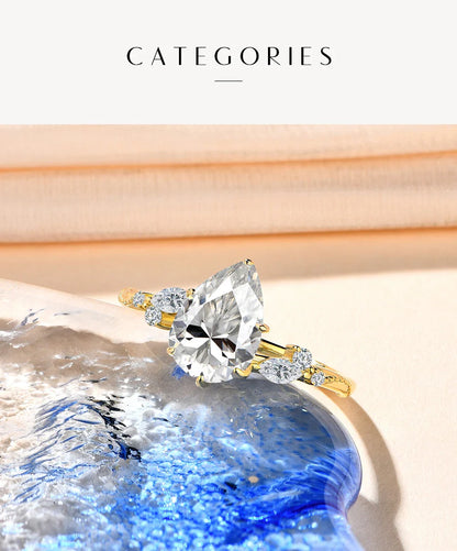 Full Moissanite Ring 7*10mm 2.0CT DVVS1 Pear Shape S925 Sterling Silver For Women Engagement Bride Vintage Jewelry Gift