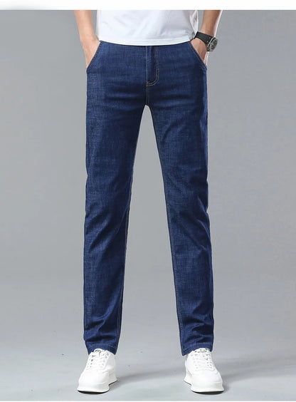 Summer Lyocell Men's Jeans Breathable Thin Casual Straight Stretch Business Work Denim Trousers Classic Fashion Brand Clothing