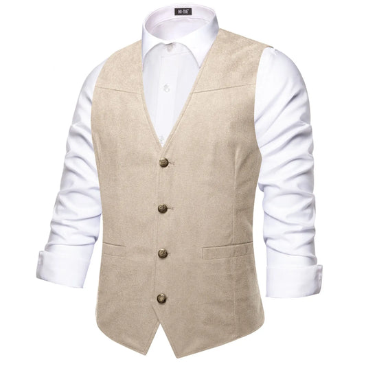 Luxury Men Vest Suede Fabric Solid Waistcoat Casual Fit High Quality Wedding Business Beige Brown Black Red Green Silvery
