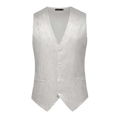2026 Men's Red Sleeveless Suit Vest, Korean Slim Hot Stamping Printed Vests, Silver Blue Beige Waistcoat, Asian Size M-6XL
