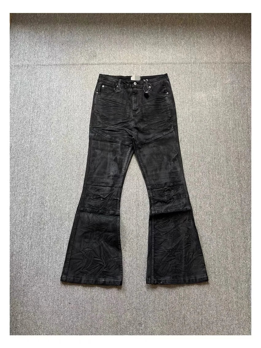 High street coated micro-flare jeans American retro heavy industry men and women black gothic retro casual loose jeans