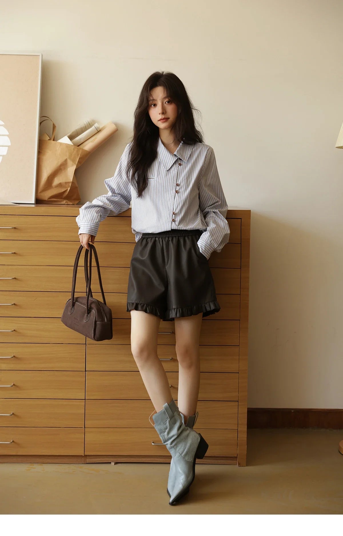 Women's Striped Asymmetric Shirt 2025 Autumn New Arrival Vintage Loose Long Sleeve Tops Commuter Woman Clothes MXE42C2375