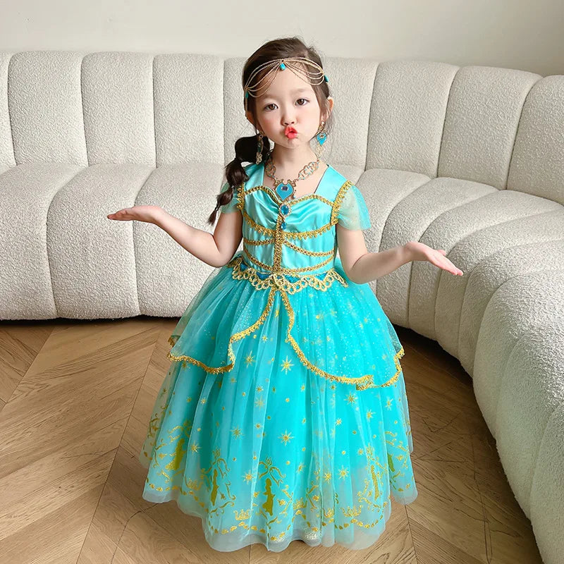Jasmine Princess Dress for Girls Cosplay Aladdin Magic Lamp Costume Kids Halloween Birthday Carnival Party Vestidos