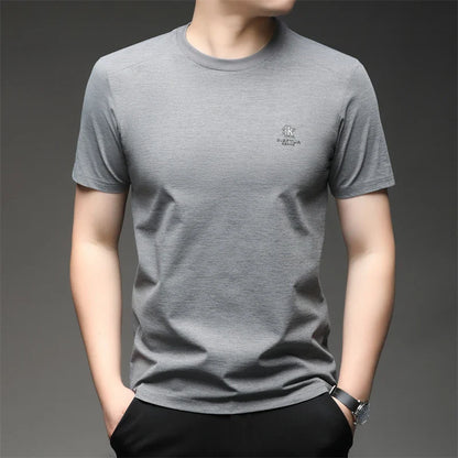 2026 New Men's Korean Style Fashion Badge Short Sleeved Sleeve Round Neck T-shirt Casual and Comfortable Summer Versatile Top