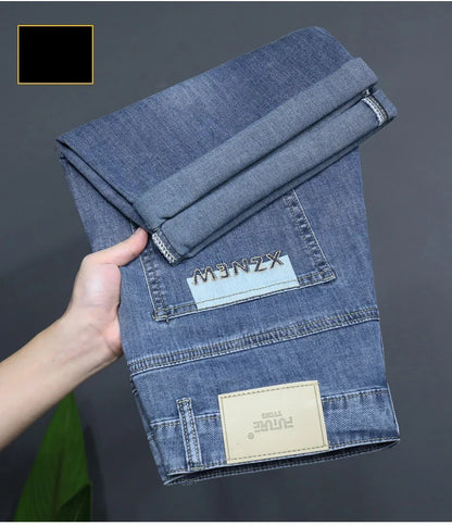 Summer Thin Men's Embroidered Denim Shorts Fashion Stretch Slim Breathable Straight Jeans Personality Bermuda Short Pants Male
