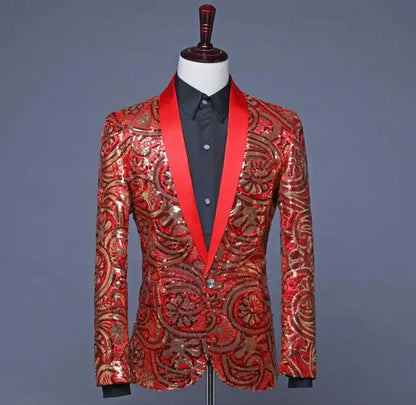 2026 New Men's Red Suit Jacket, Wedding Party Slim Dress Coat, Sequin Decoration Luxurious Blazers Blue Green Terno Masculino