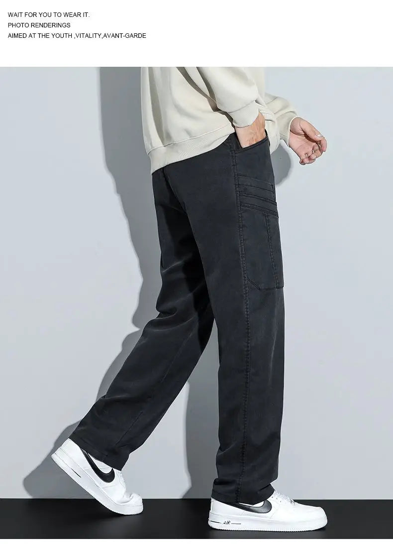 Men's Loose Straight Casual Work Pants 2025 Trendy Multi-Pocket Autumn Winter Workwear YM6106