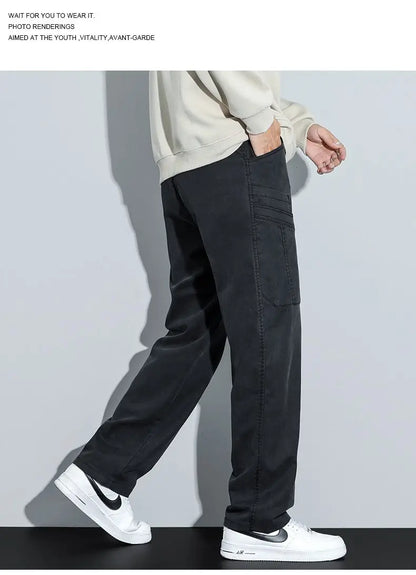 Men's Loose Straight Casual Work Pants 2025 Trendy Multi-Pocket Autumn Winter Workwear YM6106