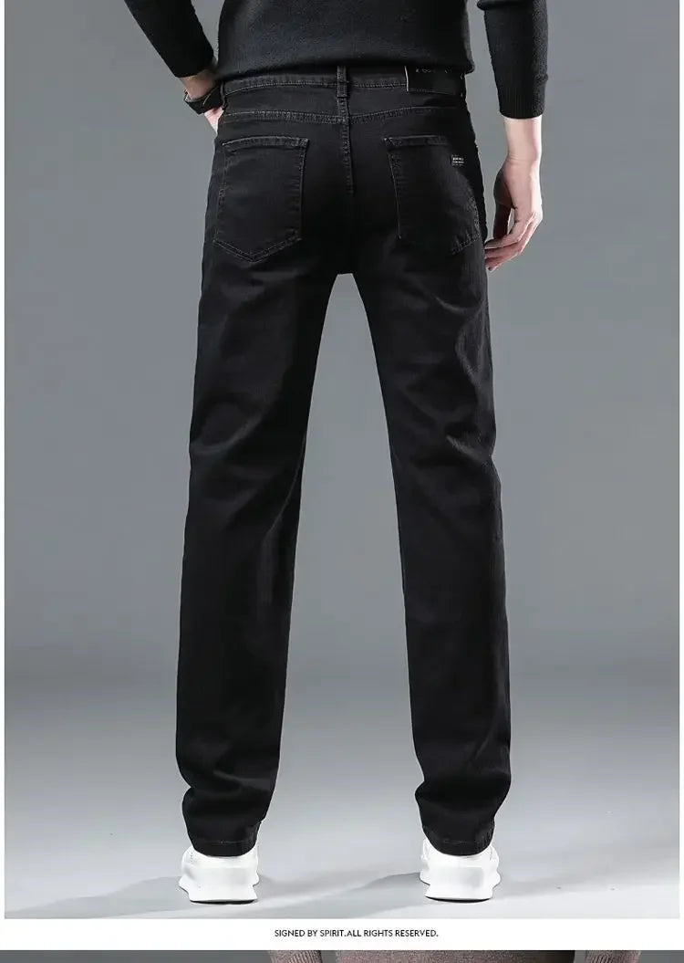 2025 New Men Fashion  Slim Fit Jeans Male Elasticity Smart Casual Mid Classics Straight Denim Pants Wedding Party Black Trousers