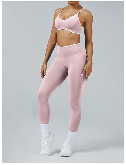 Women's Color Block Seamless High-Stretch Yoga Set, Butt Lifting Yoga Pants, Breathable Quick-Dry Active Workout Outfit