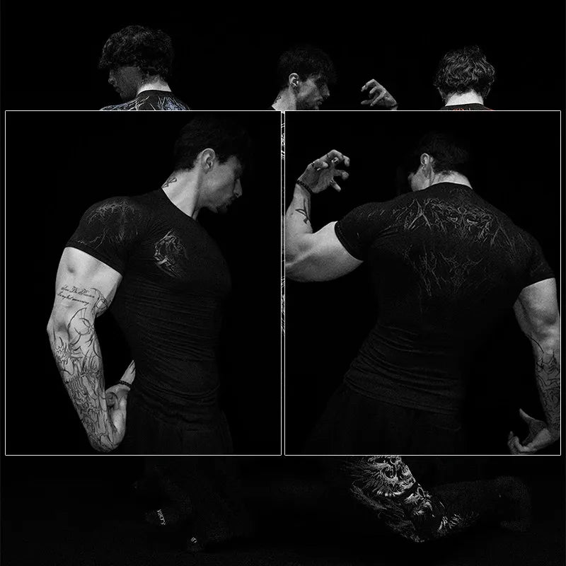 Dark Dragon Slayer Men's 2026 Summer New Fitness Clothes Speed Drying Running Printed Compression Clothes Sports T-shirt