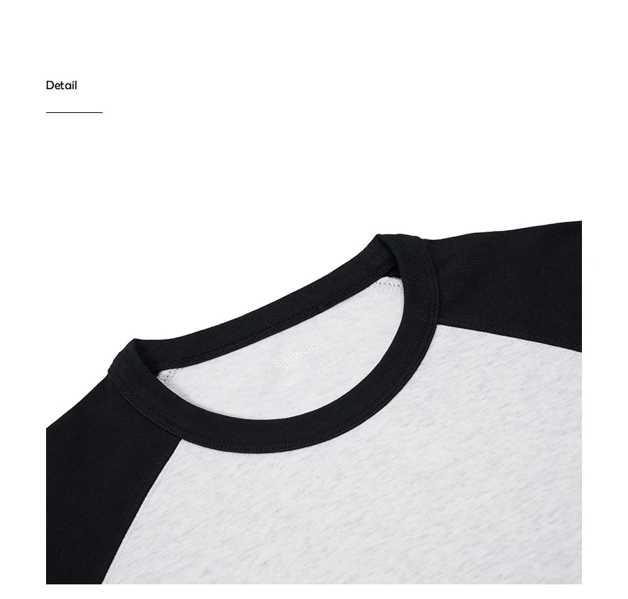 2026 Spring New 240g/sm Sorona Fabric Long Raglan Sleeve T-shirts Men Contrast Colors Tops