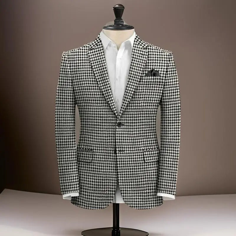 Plaid Business Suit Jacket for Men 1 Piece Notch Lapel Houndstooth Male Blazer 2024 Slim Fit American Style Wedding Suit