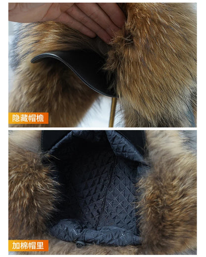 Winter Cap Man 100% Real Sliver Fox Fur Bomber Hat Men's Raccoon Fur Hat Ushanka Cap Trapper Russian Ski Caps Hats Real Fur Hat