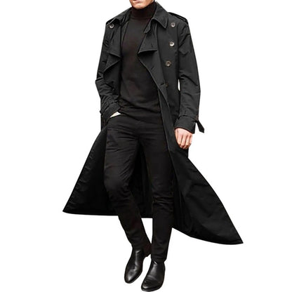 Men'S Windbreaker Spring Autumn Long-Slevee Extra Long Trench Coat Classic Trend Double Breasted Solid Color Temperament Trench
