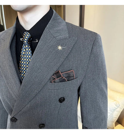 (Jacket + Trousers) Fashion Double Breasted Design Slim Men's Suit Italian Style Luxury Wedding Social Party Tuxedo 2 Piece Sets