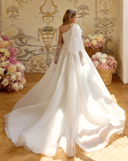 One Shoulder Flower Girl's Dresses for Wedding Luxury Beading Baby Girl Birthday Party Gowns Pageant Dress