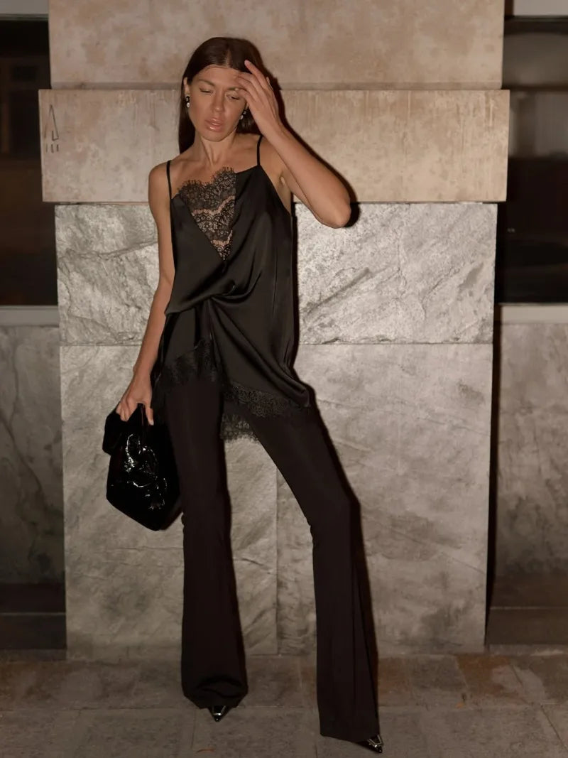 Trendix Black Lace Slip Dress Women exy Hollow Out Sleeveless Short Dresses Party Club Ruffle Loose Elegant Backless Mini Dress