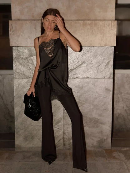 Trendix Black Lace Slip Dress Women exy Hollow Out Sleeveless Short Dresses Party Club Ruffle Loose Elegant Backless Mini Dress