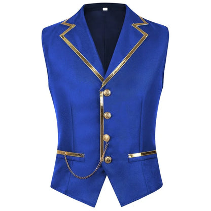 Men Suit Vest British Style Slim Contrast Color Male Waistcoat Turn Down Collar Single-breasted Wedding Party Man Vest