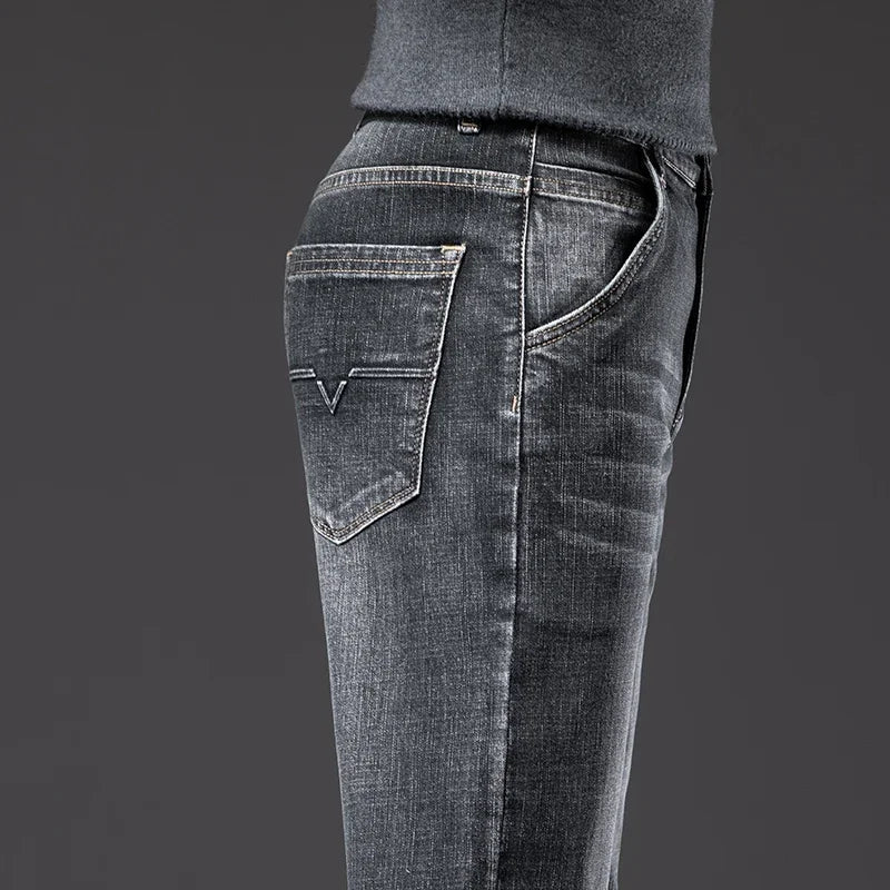 New Men's Slim Straight Elastic Jeans Fashion Business Casual Comfortable Soft Denim Trousers High Quality Mens Designer Clothes
