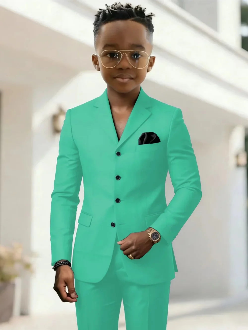 Stylish Boys Formal Suits 2 Pieces Jacket Pants Wedding Guest Clothes Handsome Notched Lapel Kids Slim Fit Suit Set For Birthday