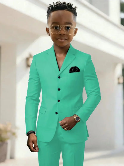 Stylish Boys Formal Suits 2 Pieces Jacket Pants Wedding Guest Clothes Handsome Notched Lapel Kids Slim Fit Suit Set For Birthday