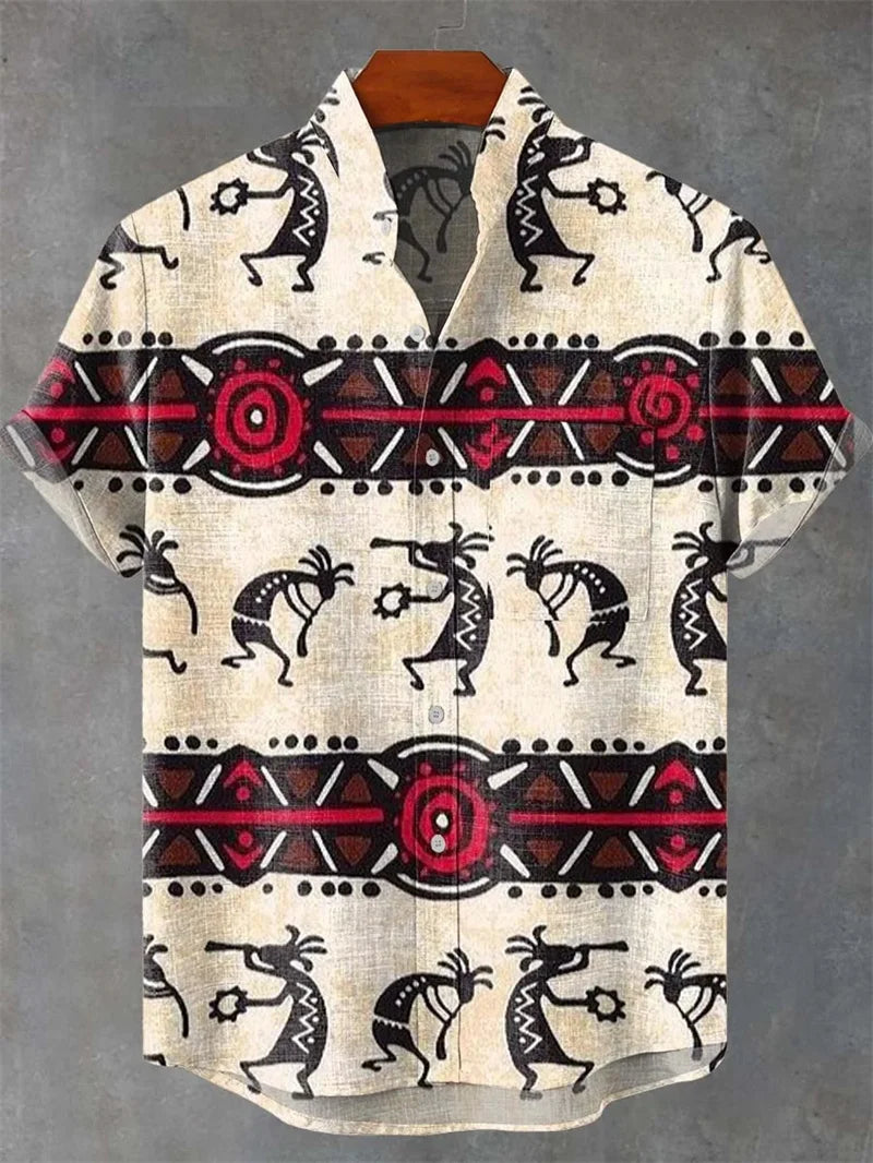 Men's Ethnic Style Flower Print Short Sleeve Top Comfort Flap Shirt Beach Holiday Hawaii Summer Casual Shirt